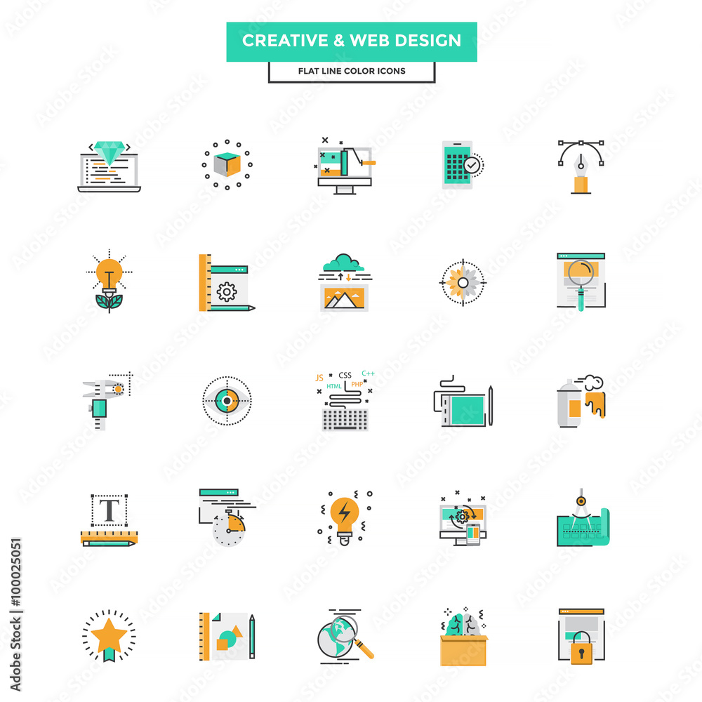 Flat Line Color Icons- Web Design Flat Line Color Icons- Web Design