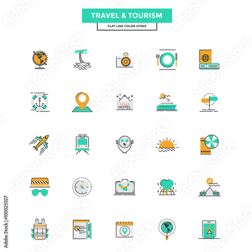 Flat Line Color Icons- Travel and Tourism