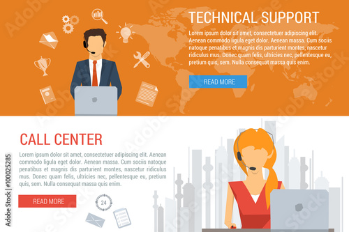 Two banners technical support flat style