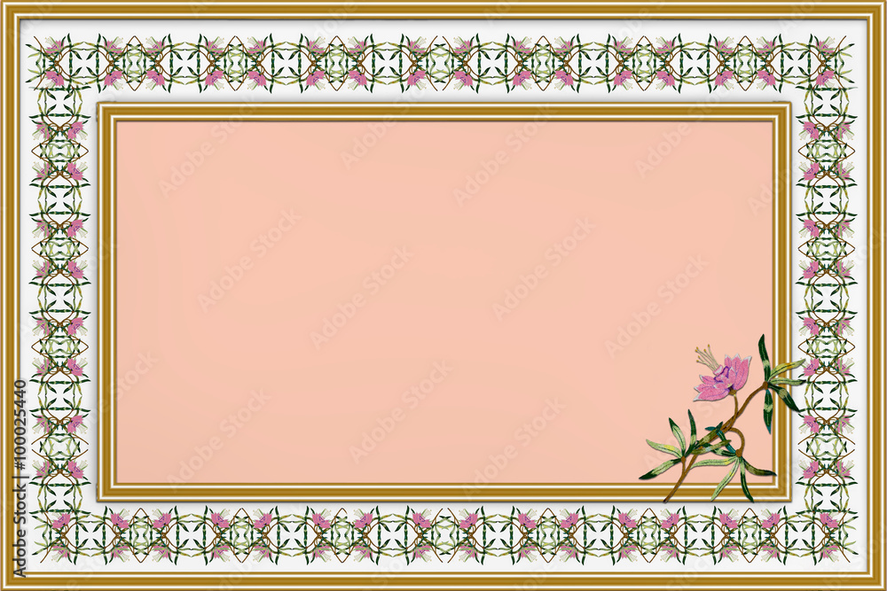 white frame with a pattern of pink flowers