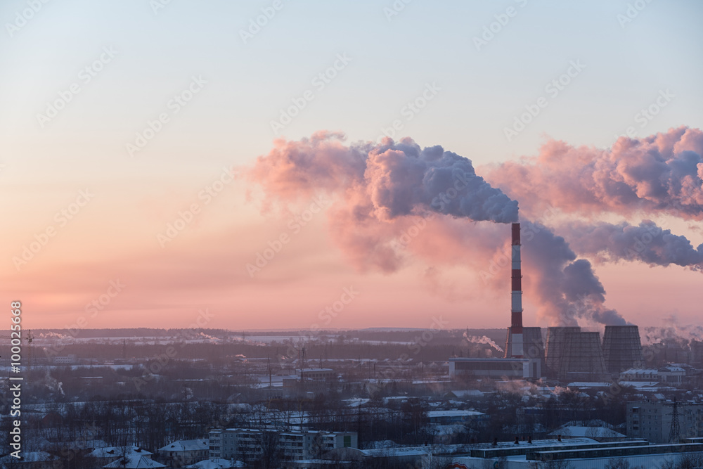 Beautiful industrial cityscape during sunrise