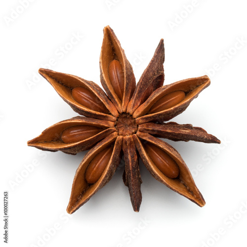 Star anise spice fruit and seeds isolated on white background cl