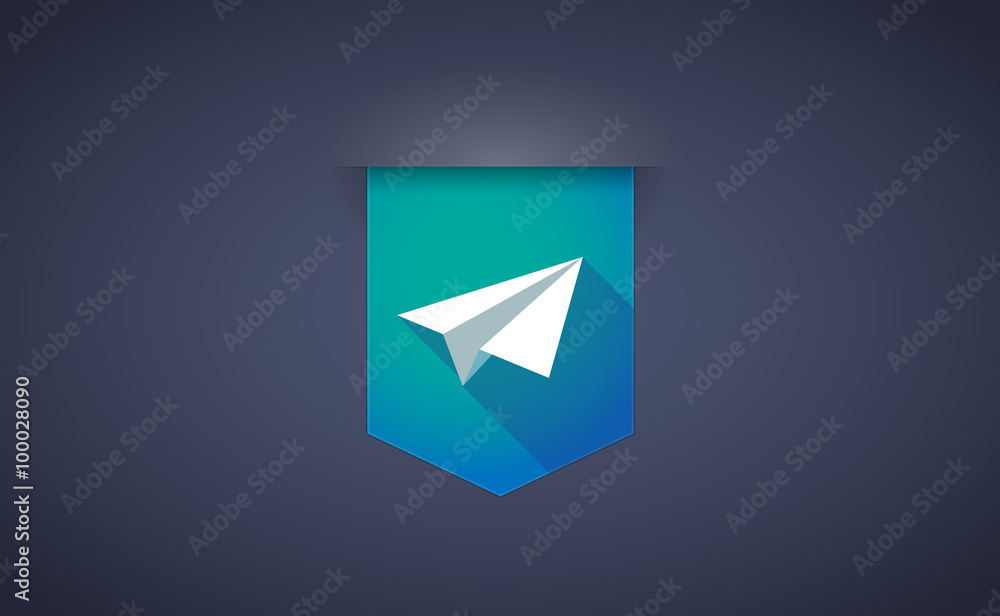 Long shadow ribbon icon with a paper plane Long shadow ribbon icon with a paper plane