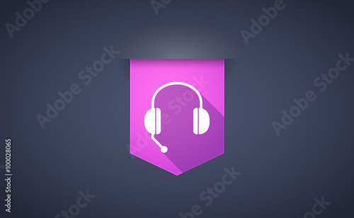 Long shadow ribbon icon with  a hands free phone device