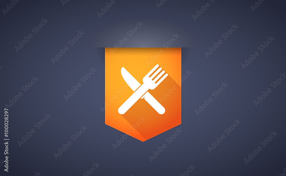 Obraz premium Long shadow ribbon icon with a knife and a fork