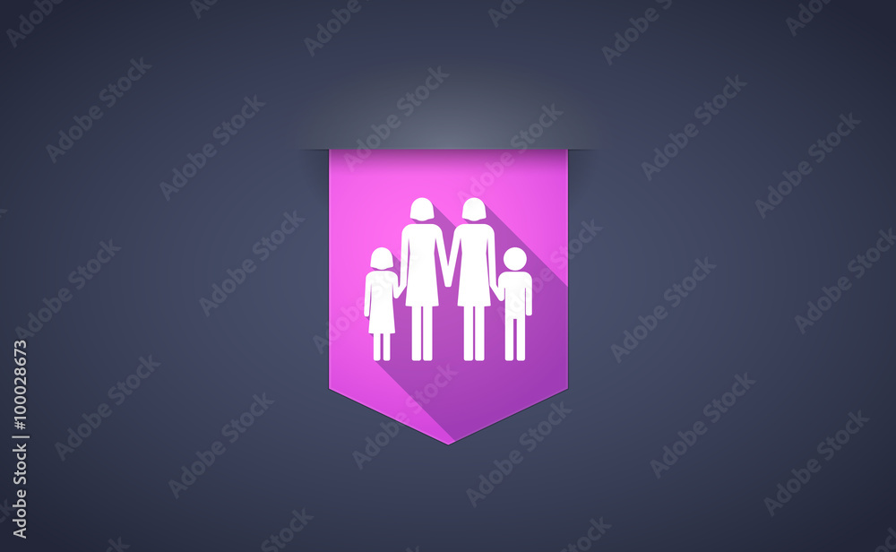 Long shadow ribbon icon with a lesbian parents family pictogram Long shadow ribbon icon with a lesbian parents family pictogram