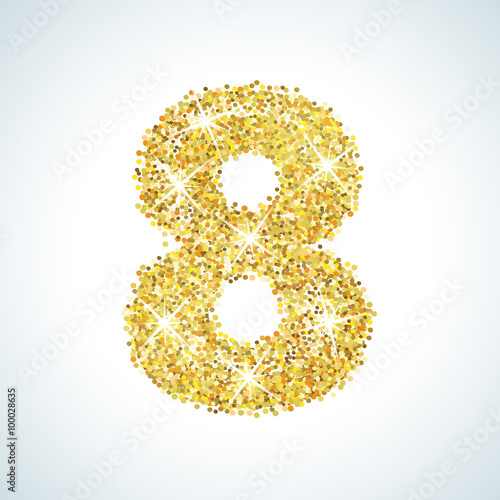 Eight number in golden style. Vector illustration gold design