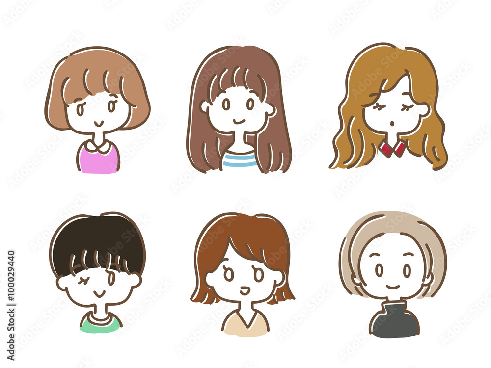 かわいい女の子のミニキャラのヘアスタイルのイラストセット Stock Vector Adobe Stock