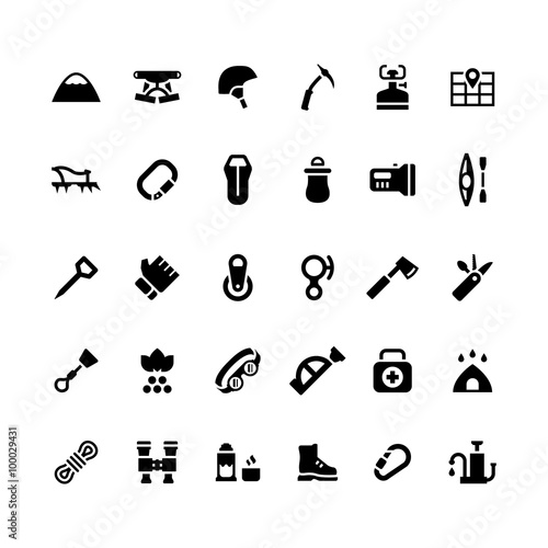 Set icons of camping and mountaineering