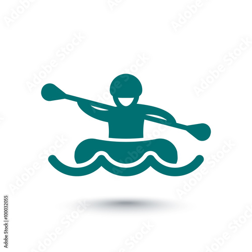 Rafting isolated icon, man in boat, oarer icon, vector illustration