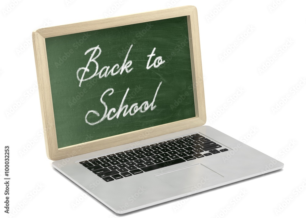 Laptop with chalkboard, back to school, online education concept Laptop with chalkboard, back to school, online education concept