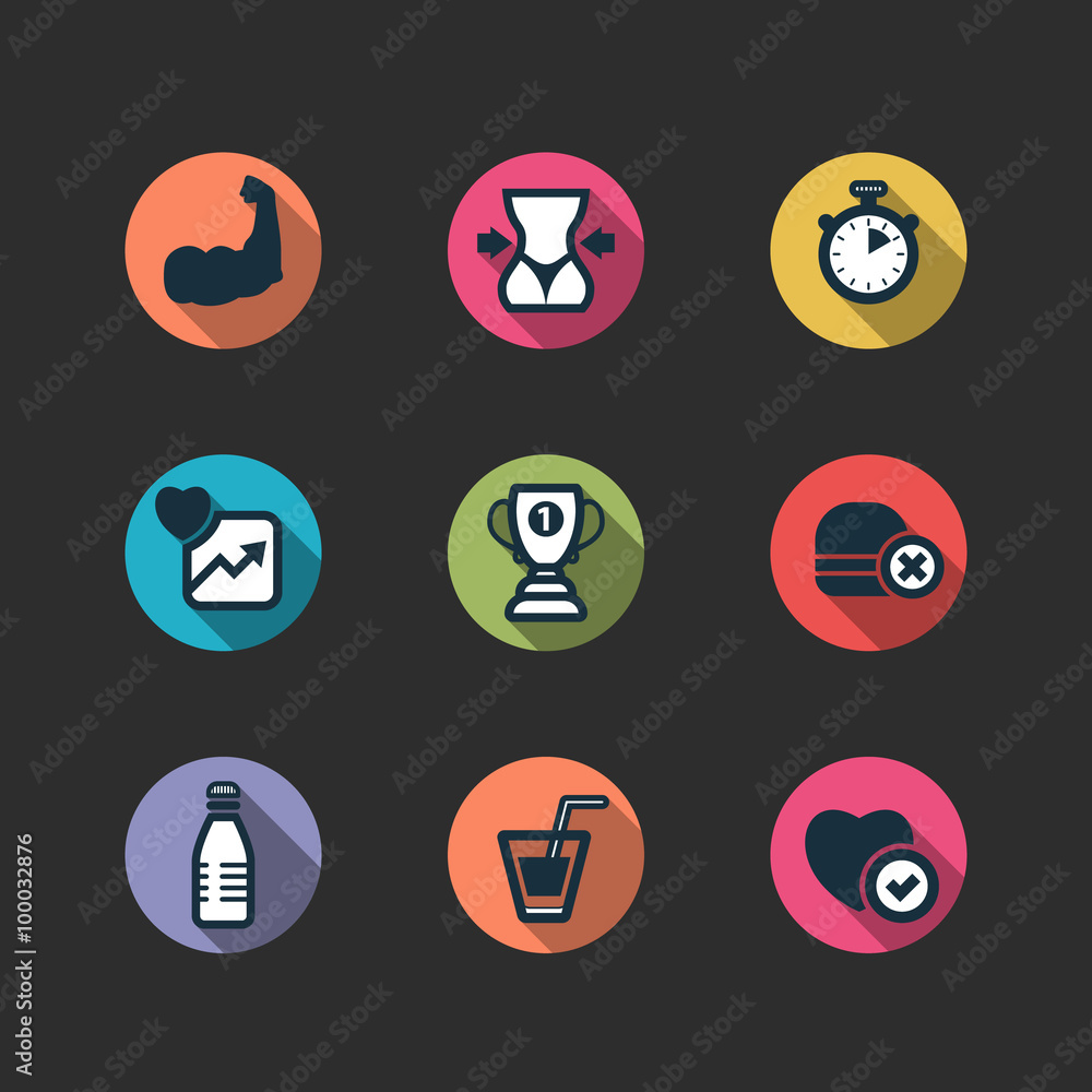 set of vector fitness longshadow icons set of vector fitness longshadow icons