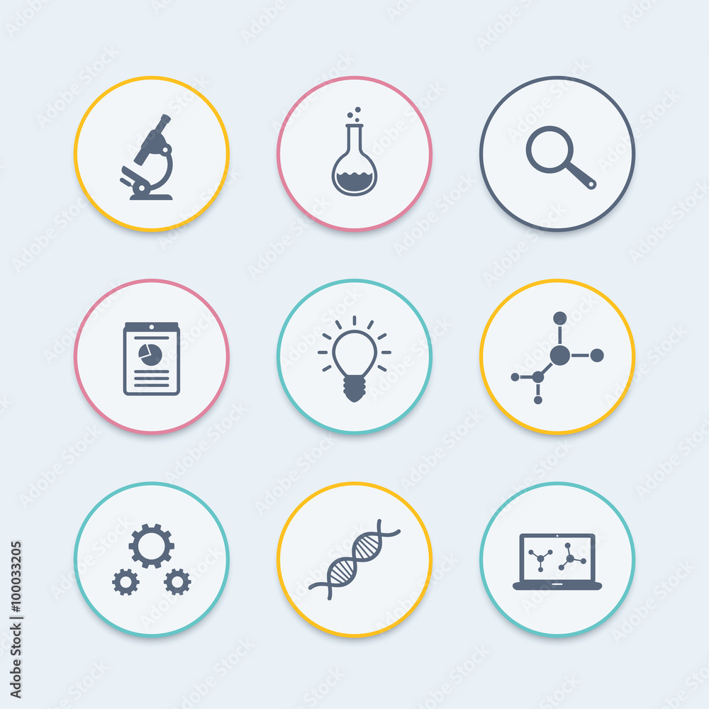 Science, research, laboratory, microscope round icons, vector illustration Science, research, laboratory, microscope round icons, vector illustration