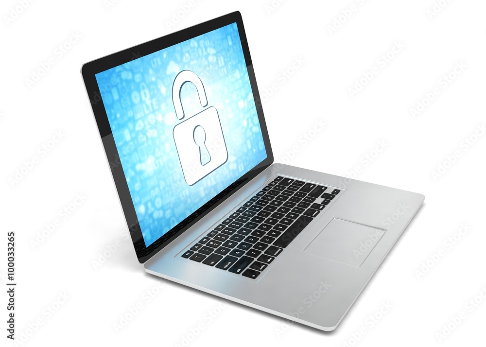 3d rendering of a laptop with security concept 3d rendering of a laptop with security concept