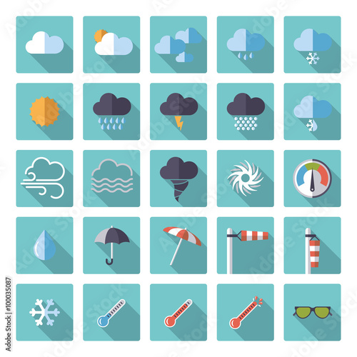 square weather flat design icon set