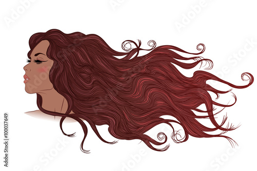 Profile of African American girl with long flowing brown hair