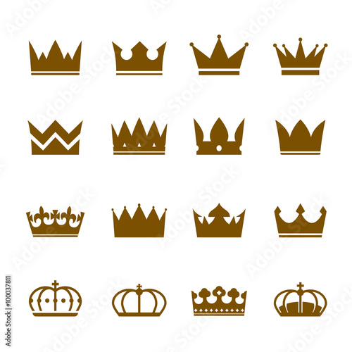 Set of color crowns. Vector Icons
