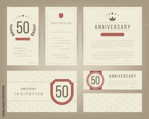 Fifty years anniversary invitation cards template. Vector illustration.