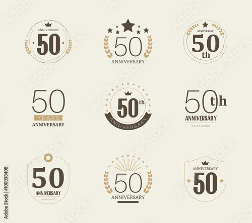 Fifty years anniversary celebration logotype. 50th anniversary logo set.