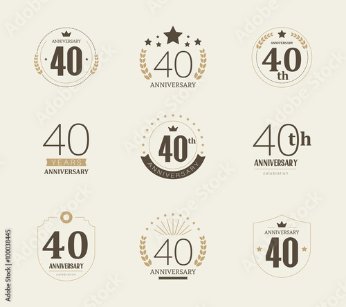 Forty years anniversary celebration logotype. 40th anniversary logo set.