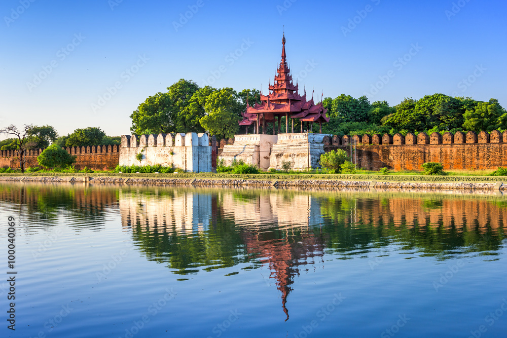 Mandalay, Myanmar at the palace wall and moat. Mandalay, Myanmar at the palace wall and moat.