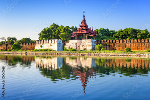 Mandalay, Myanmar at the palace wall and moat.