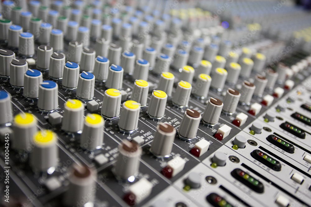 Close up buttons control sound mixer Close up buttons control sound mixer