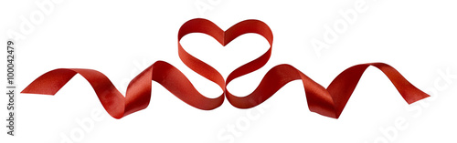 Valentine red heart ribbon design element isolated on white back