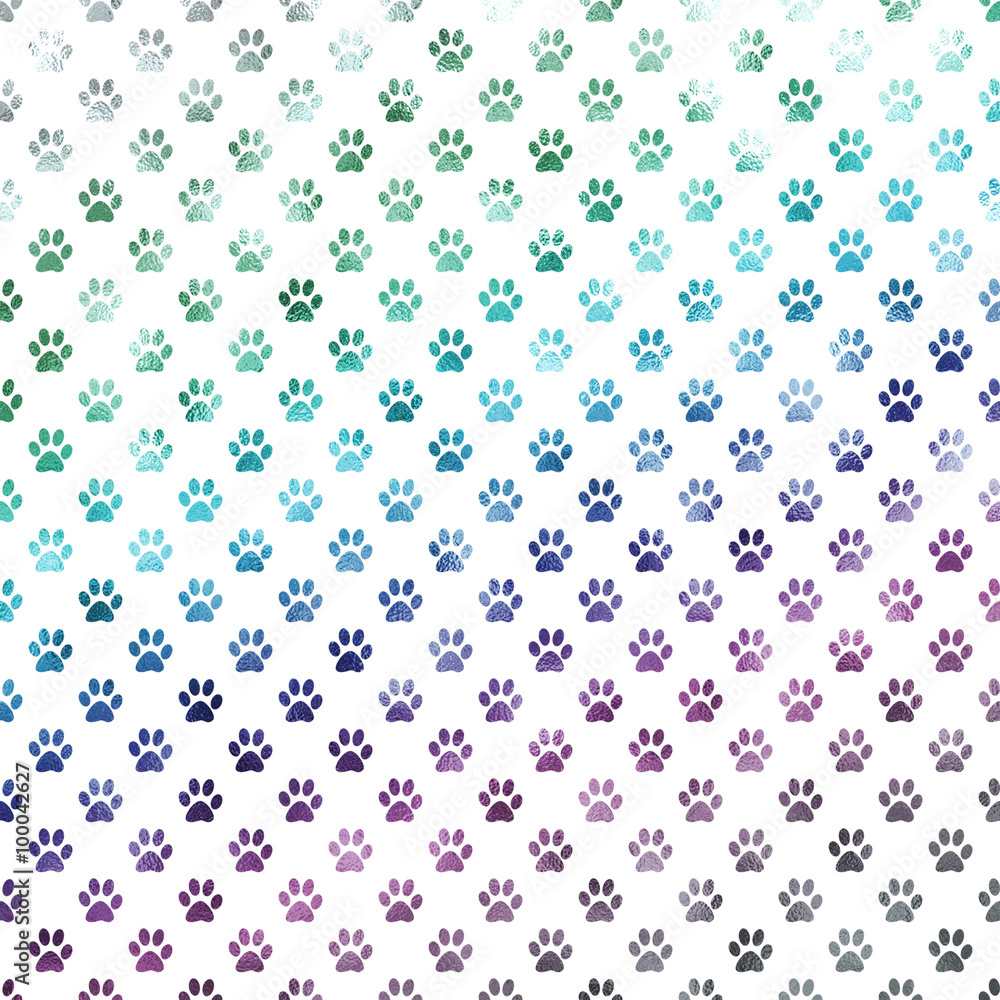 Rainbow Dog Paw Metallic Foil Polka Dot Texture Background Patte