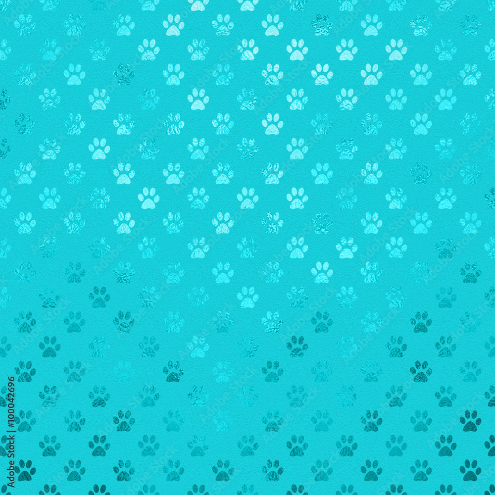 Teal Blue Dog Paw Metallic Foil Polka Dot Texture Background Pat