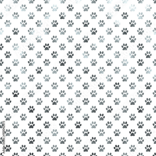 Dog Paw White Silver Metallic Foil Polka Dot Texture Background