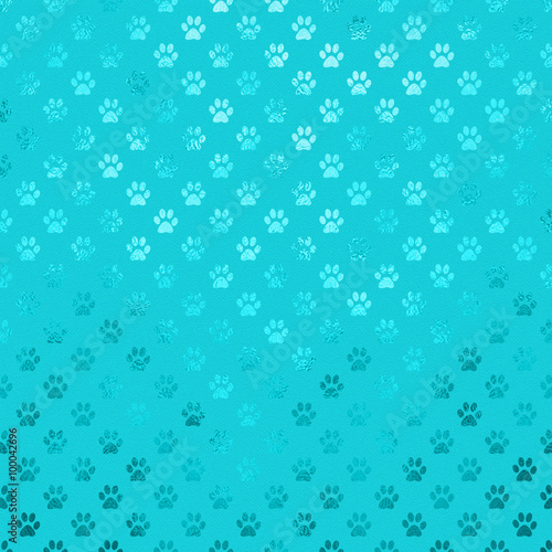 Teal Blue Dog Paw Metallic Foil Polka Dot Texture Background Pat