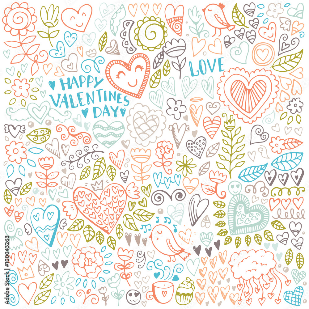 Naklejka premium Valentines day sketch pattern