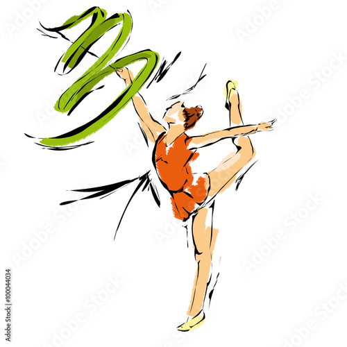 Atletica, illustrazione di una specialista di ginnastica artistica con nastro photo