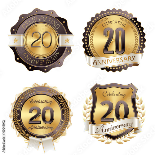 Gold and Brown Anniversary Badges 20th Year's Celebration
