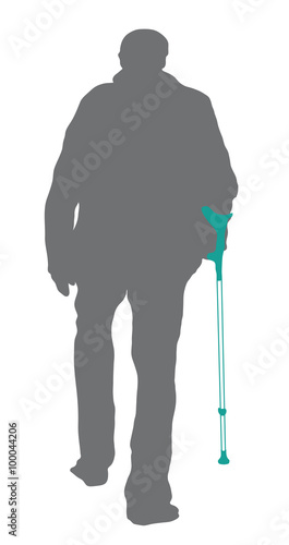 Mann mit Gehhilfe - Gehbehinderung, Beschwerden im Alter, Krankheit des Stützapparates, Arthrose, Arthritis, Rheuma, Silhouette 