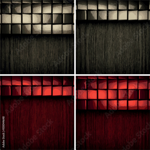 vector pollished metal on wooden background set