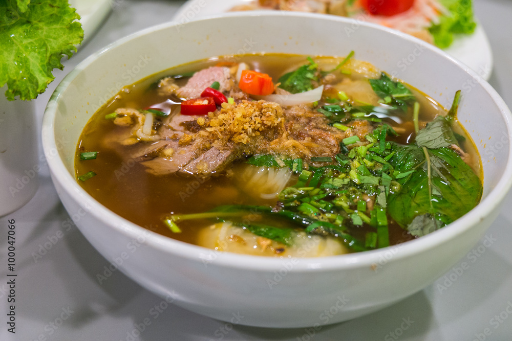 A bowl of traditional Vietnamese noodle / pho noodle / beef nood A bowl of traditional Vietnamese noodle / pho noodle / beef nood