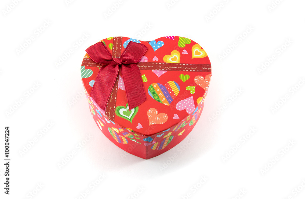 Red heart gift box isolated on white background.