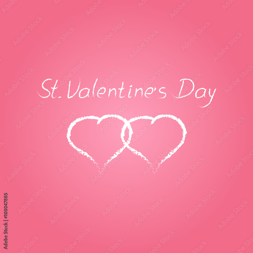 vector hand drawn  St. Valentine's Day text card with two white hearts  isolated on pink background