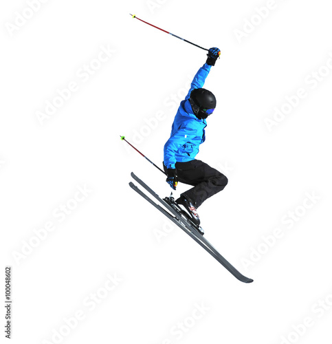freeride skier jumping isolated on white