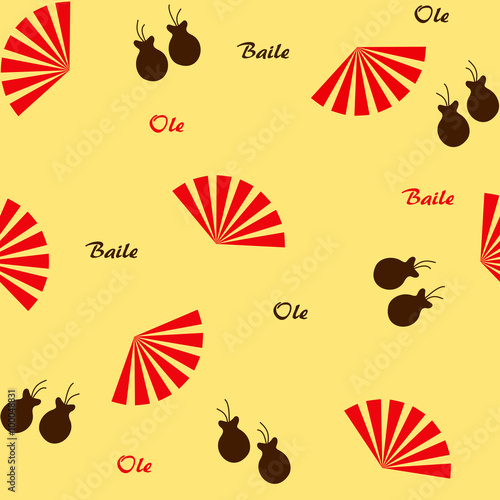 Seamless flamenco pattern with fans and castanets
