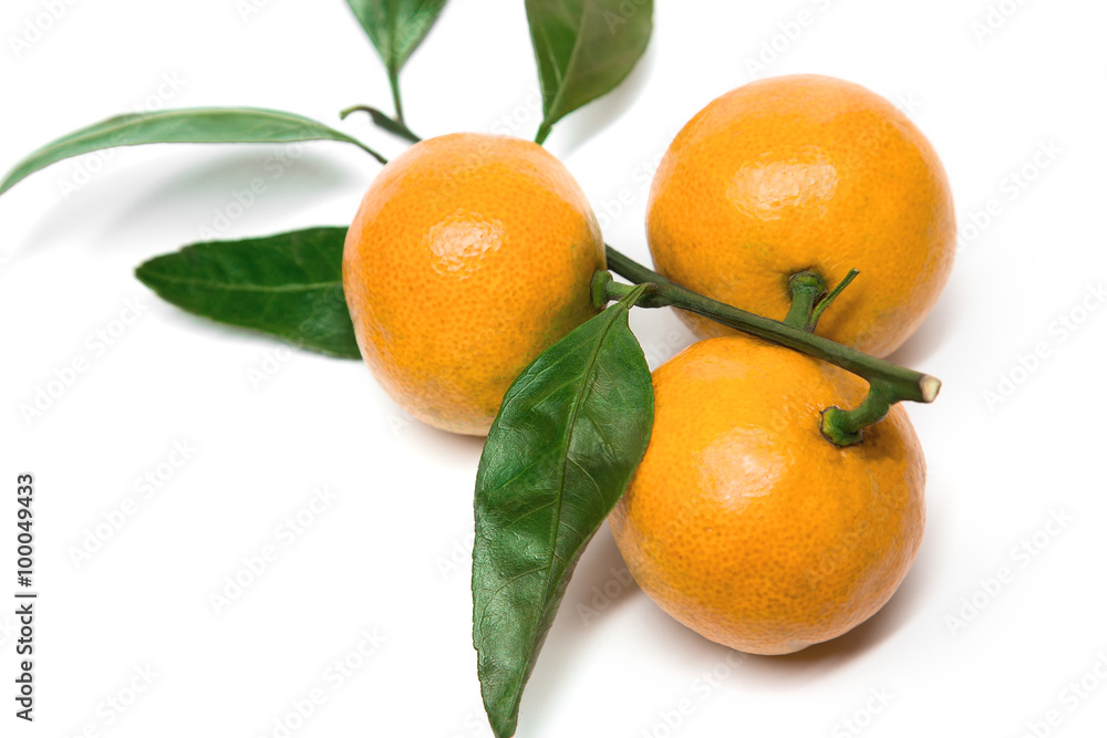 Fresh orange mandarine with leaf isolated on white background Fresh orange mandarine with leaf isolated on white background
