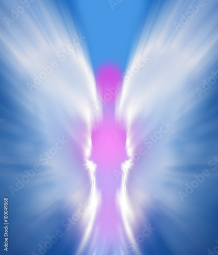Abstract angel on the sky, blue background on vertical