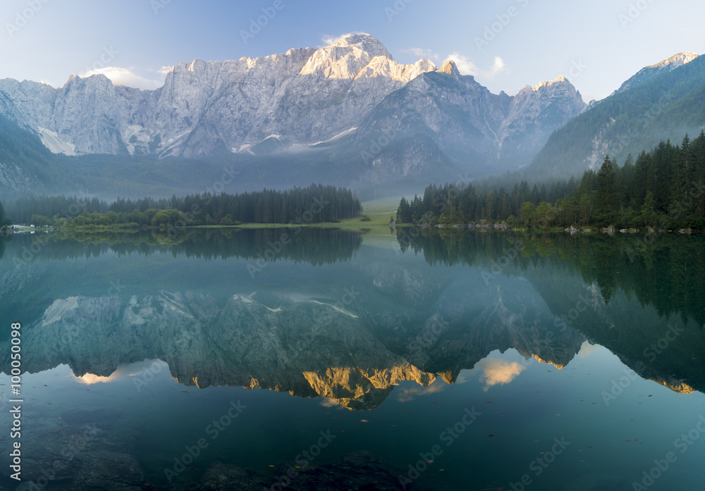 panorama of mountain lake in the Alps