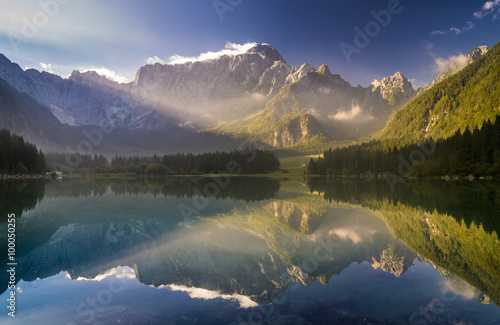 panorama of mountain lake in the Alps