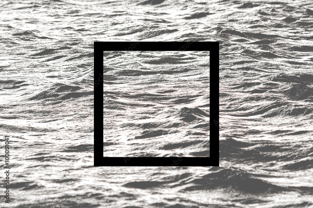 Black flat square on abstract stone background. Abstract psychedelic background.