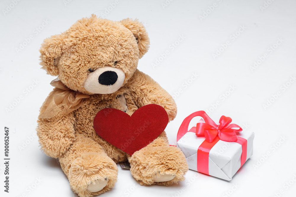 Teddy Bears couple with red heart. Valentines Day concept. Teddy Bears couple with red heart. Valentines Day concept.