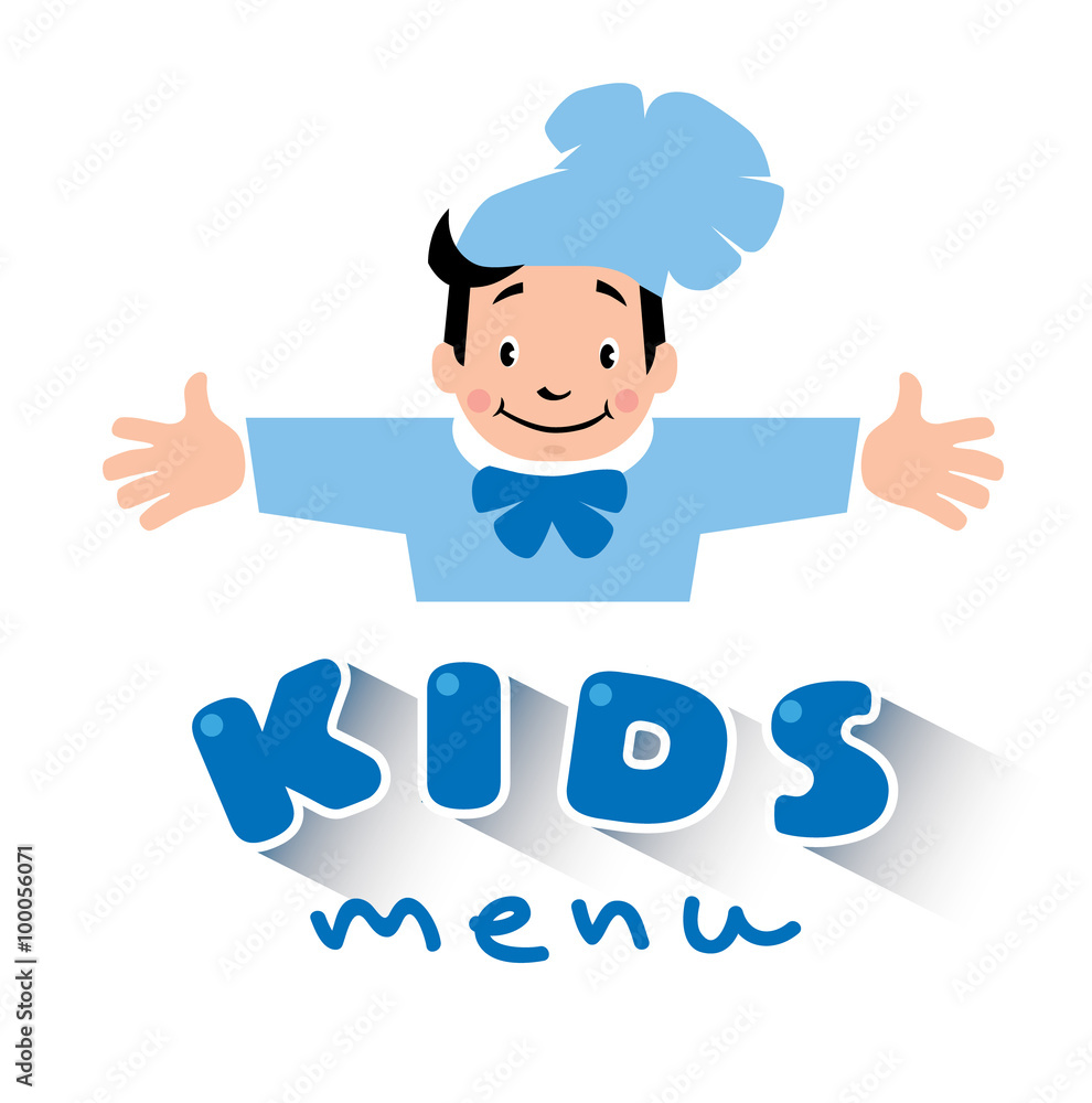 Kids Menu logo with funny cook boy Kids Menu logo with funny cook boy