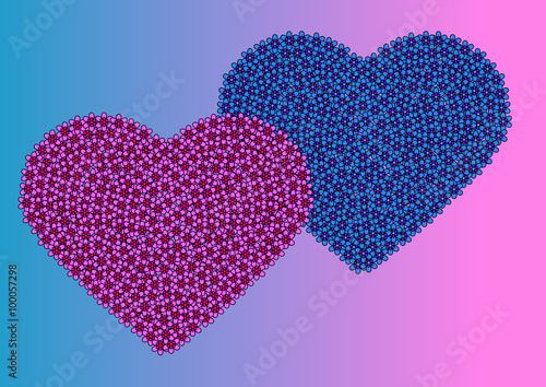 Two loving heart of flowers